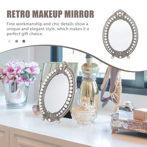 Miroir de maquillage rétro en alliage de zinc marron avec base lourde anti-chute - 8
