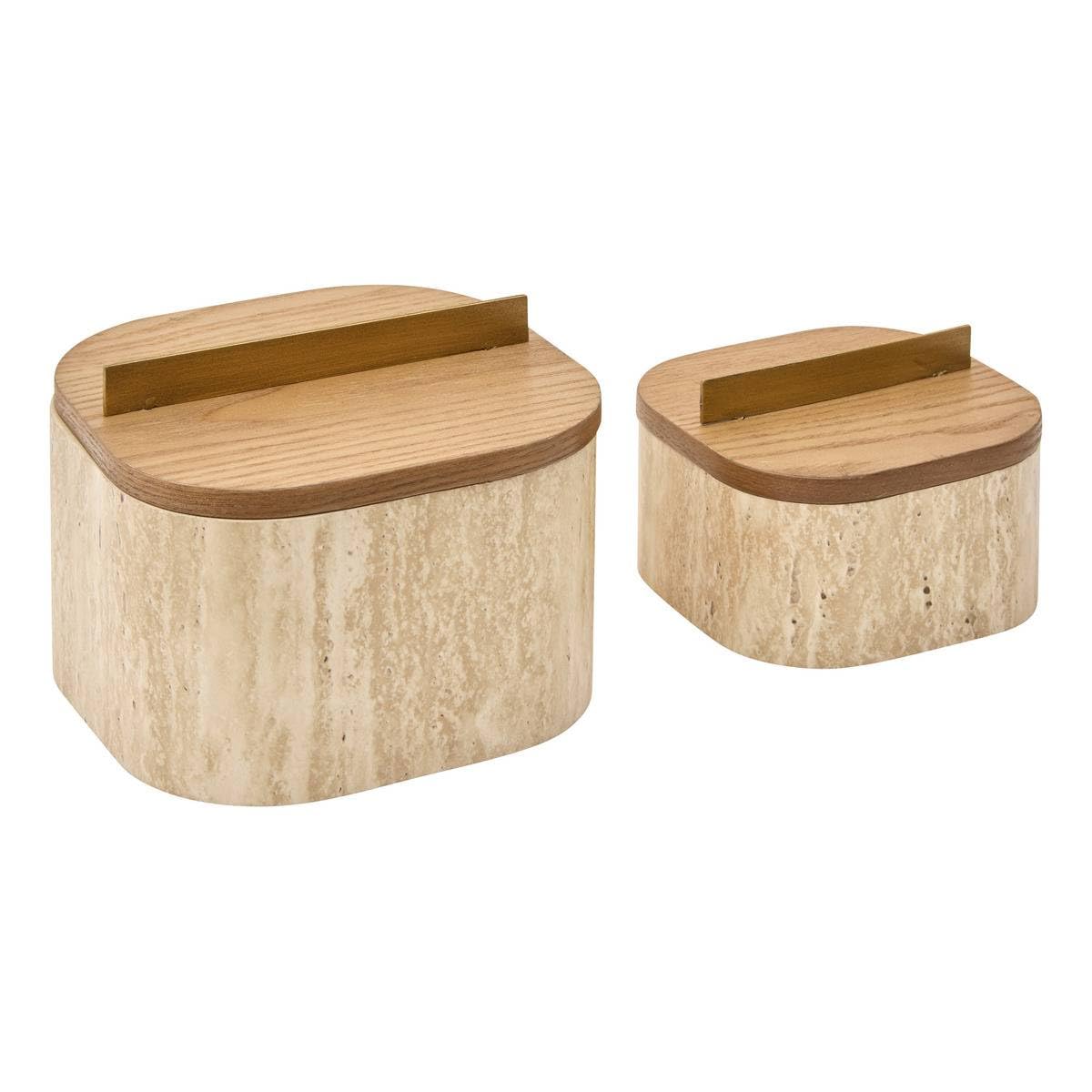 Atmosphera - Lot de 2 boîtes déco anaya l14/18cm beige