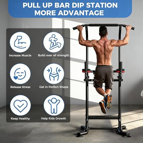 ZENOVA Pull Up Bar, Multi-Function Power Tower Dip Bar Stand Station, Strength Training Workout Fitness Equipment Home Gym Machine