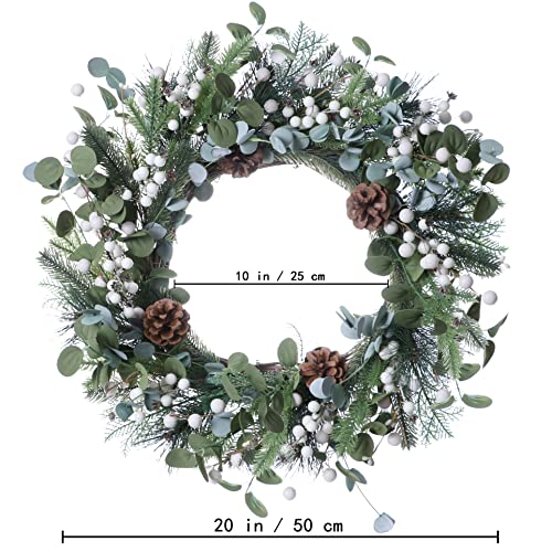 Yawwind 20 Inches Christmas Wreaths For Front Door,Artificial Christmas Wreath Winter Wreaths With White Berries Pine Needles Pine Cones For Christmas Indoor And Outdoor Decor #TOP1