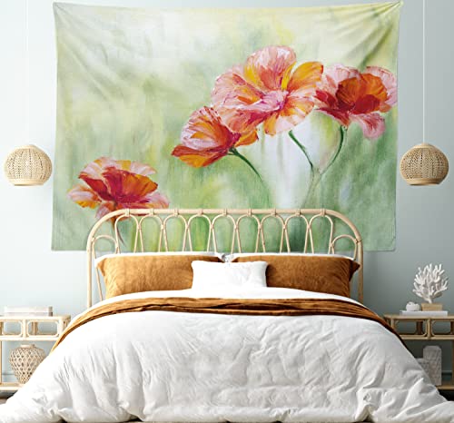 Lunarable Floral Tapestry, Illustration Of Poppy Flowers Oil Painting On Canvas Romantic Design Print, Fabric Wall Hanging Decor For Bedroom Living Room Dorm, 23" X 28", Yellow Orange #TOP4