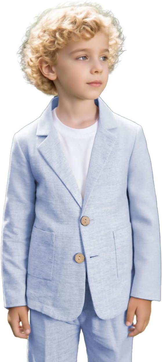 Boys Linen Suits Casual 2 Piece Summer Beach Wedding Tuxedo Suit for Boy Ring Bearer Outfit 2-20 Years
