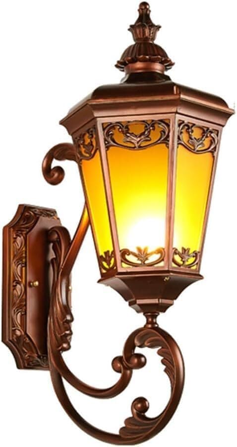 Farol de pared para exteriores, lámpara impermeable extra grande para porche, patio o patio, bronce aceitado con vidrio amarillo, diseño vintage para el hogar o villa