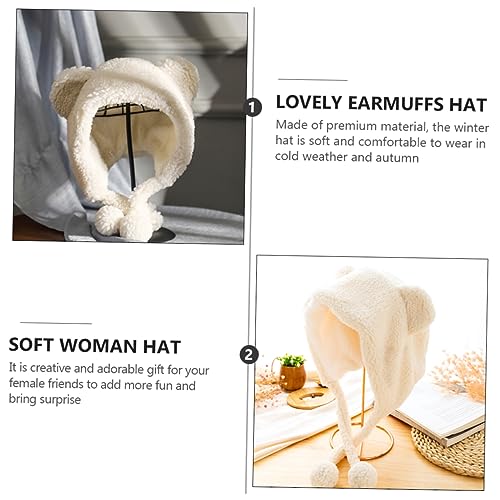 Cute Winter Hat for Women Thicken Warm Fleece Ear Protection Fluffy Cap for Cold Days White4