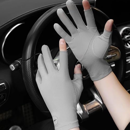 JIAHG Men’s Non-slip Breathable Cycling Driving Gloves Touchscreen Gloves Summer Sun UV Protection Mesh Gloves Sun Block Adult Gloves Quick Dry Outdoor (Black with 2 Finger Holes)