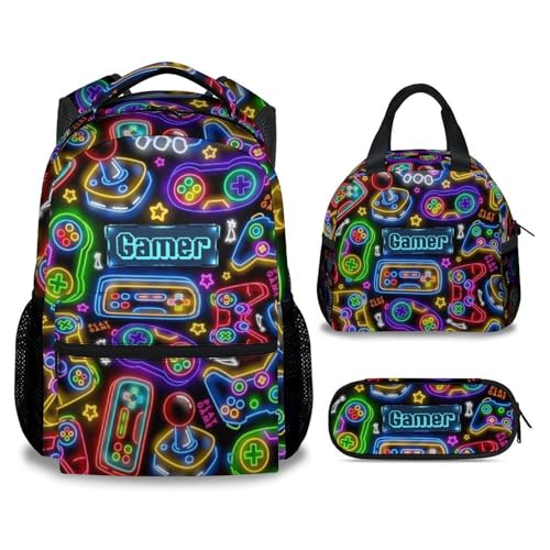 Kids Backpack Boys - Large Capacity School Bags with Lunch Bag Set - Cool Gamer Bookbag for Middle School & Travel - Kid School Supplies