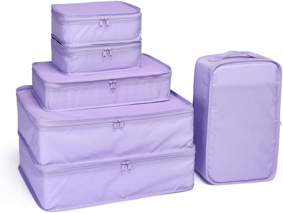 JJ POWER Lightweight Travel Packing Cubes –Multi Function, Durable 6 Piece (Purple)