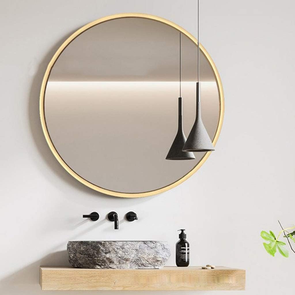 Makeup Mirror Round Vanity Mirror Wall Mounted Large Shaving Mirror Magnifying Mirror Shower Make-Up Mirror-Bedroom Living Room Hallway (Color : Gold Size : 80cm) (Gold 80cm)
