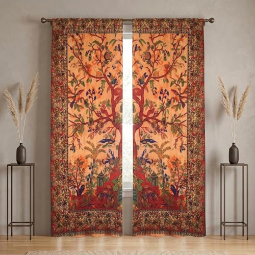 THE ART BOX Tapestry Curtains for Windows Forest Indian Bird Tapestry Window Door Cover Curtain...