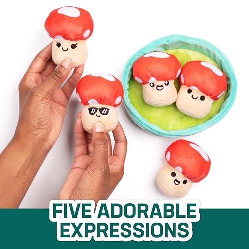 Image of Emotional Support Mushrooms by Relatable, Cuddly Stuffed Animals and Toys, Squishy Toys and Plushies, Great Gift Ideas for Loved Ones of All Ages, Includes 5 Mushroom Plushies with Carrying Basket