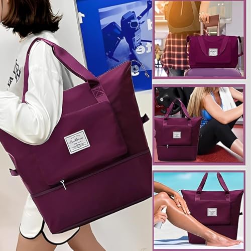 Image of JD Fresh 41 Liter Foldable Travel Bags for Women /Nylon Duffle Bags /Expandable Vanity Travelling Luggage Handbags /Waterproof & Lightweight Shopping Bag for Personal Items (Dark Purple)