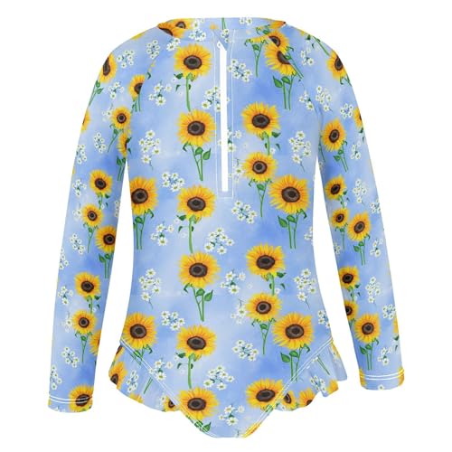 Sunflower Flower Girls Long Sleeve Rashguard Swimsuit UV Protection One-Piece Swimwear Bathing Suit B04045132