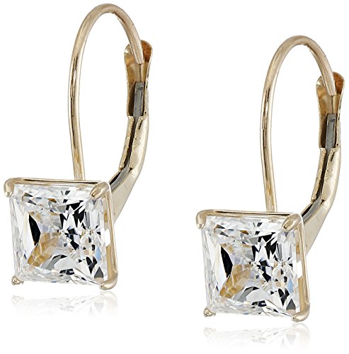 Amazon Collection 10K Yellow Gold Princess Cut Dangle Earrings Made with Swarovski Zirconia (2 cttw)