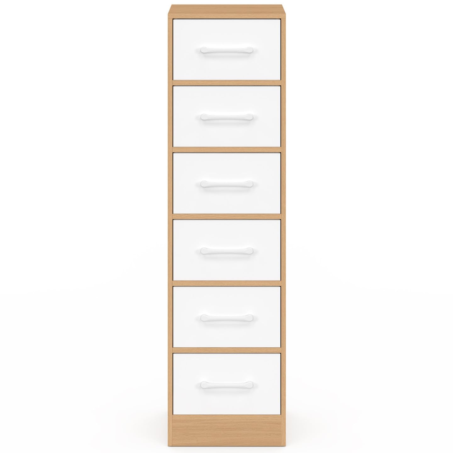 IDMarket - Mueble auxiliar de 6 cajones UPPAH, cajonera de 30 cm, mueble de madera efecto haya y blanco