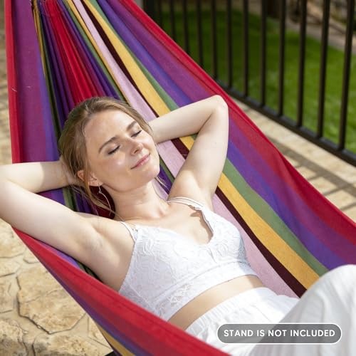 Image of SUNCREAT Hammocks Outdoor Camping Double Hammock, Two Person Hanging Hammock, Red & Yellow
