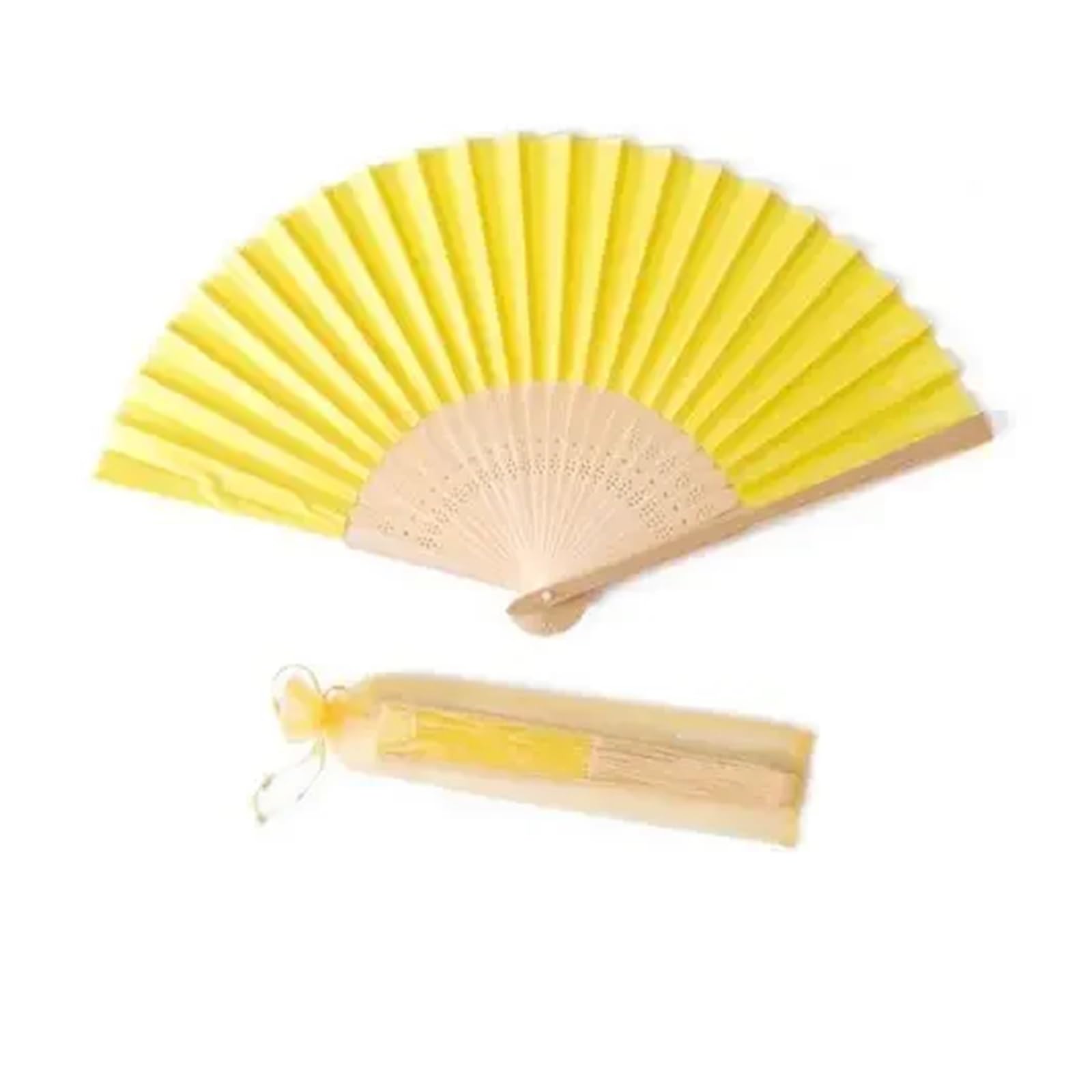 Akdjgfp Amarillo Paper Folding Fans 20Pcs Engraved Silk Hand Fan Wedding Fold Fan Vintage Fans Wedding Favor(Amarillo)