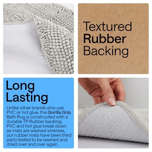 Image of Gorilla Grip Original Shaggy Chenille Square U-Shape Contoured Mat for Base of Toilet, 22.5x19.5 Size, Machine Wash and Dry, Soft Plush Absorbent Contour Carpet Mats for Bathroom Toilets, Light Gray