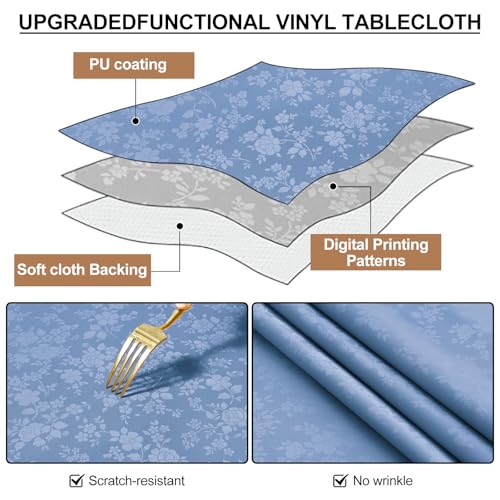 Image of Smiry Rectangle Table Cloth, Waterproof Heavy Duty Vinyl Tablecloths, Wipeable Washable Table Cover for Kitchen, Dining Room (Haze Blue, 60 inch X 102 inch)