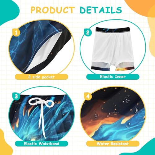 Fire Dragon Blue Boys Swim Trunks with Compression Liner Quick Dry Bathing Bottom Kids Beach Shorts4