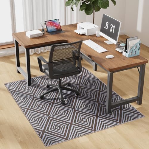 Blue&Black Checkered Diamond-Pattern Computer Chair Mat for Hardwood, 50