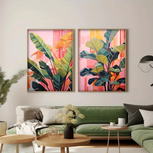 Decoración del hogar con lienzo de palmera rosa para salón 3