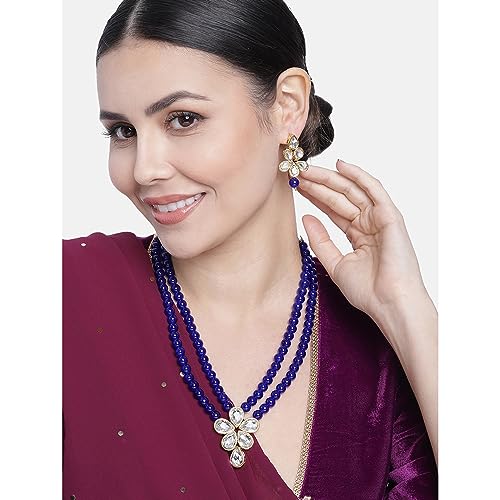 Image of Peora Crystal Faux Pearl Kundan Necklace & Jewellery Set Gift for Women