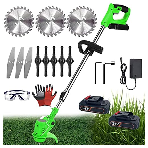 Strimmers Electric Cordless Battery Powered Best 24V Grass Trimmers Heavy Duty Metal Blade Lawn Edging Tools Brush Cutter Retractable Handle and Rotating Head Mower for Garden Lawn Farms (Green)