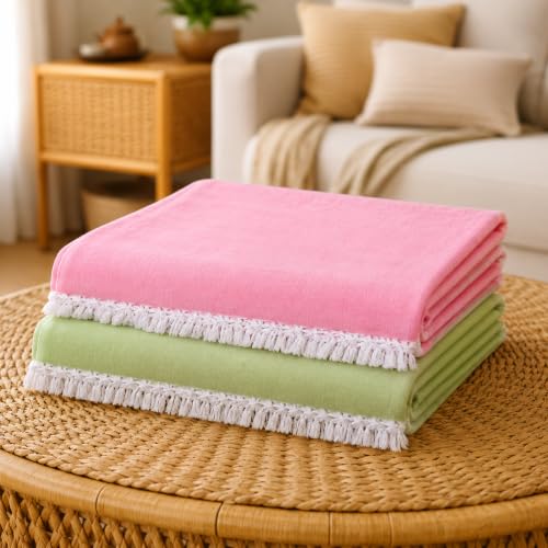 Image of OKTIC Bhagalpuri Chadar Original Cotton Top Sheet Combo | Summer Comfort, Skin Friendly Odhne Wali Chadar Bedsheet Single Size 230 x 130 cm (Peach Olive)
