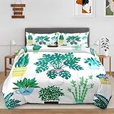 VAKADAKA 3Pcs Full Size Comforter Set, Plant House Flower Kids, Bedding Decor Leaf Floral Green Cute for Kids and Adults, Soft Cozy Bedroom Bed Set