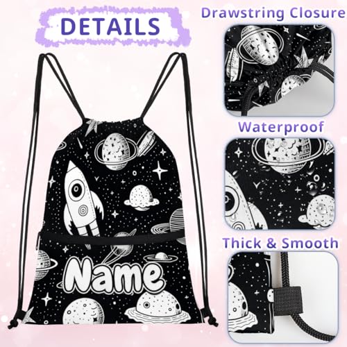 Space Rocket Planet Personalized Drawstring Bags with Name Custom Drawstring Backpack Sackpack for Women Men Cinch Bag Backpack Gifts for Sports Gym Beach3