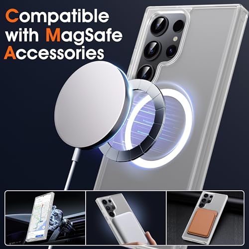 Image of Oterkin Magnetic Samsung Galaxy S23 Ultra Case, Clear Matte | Compatible with MagSafe, Frosted Translucent, Shockproof, Anti-Scratch, Slim Fit