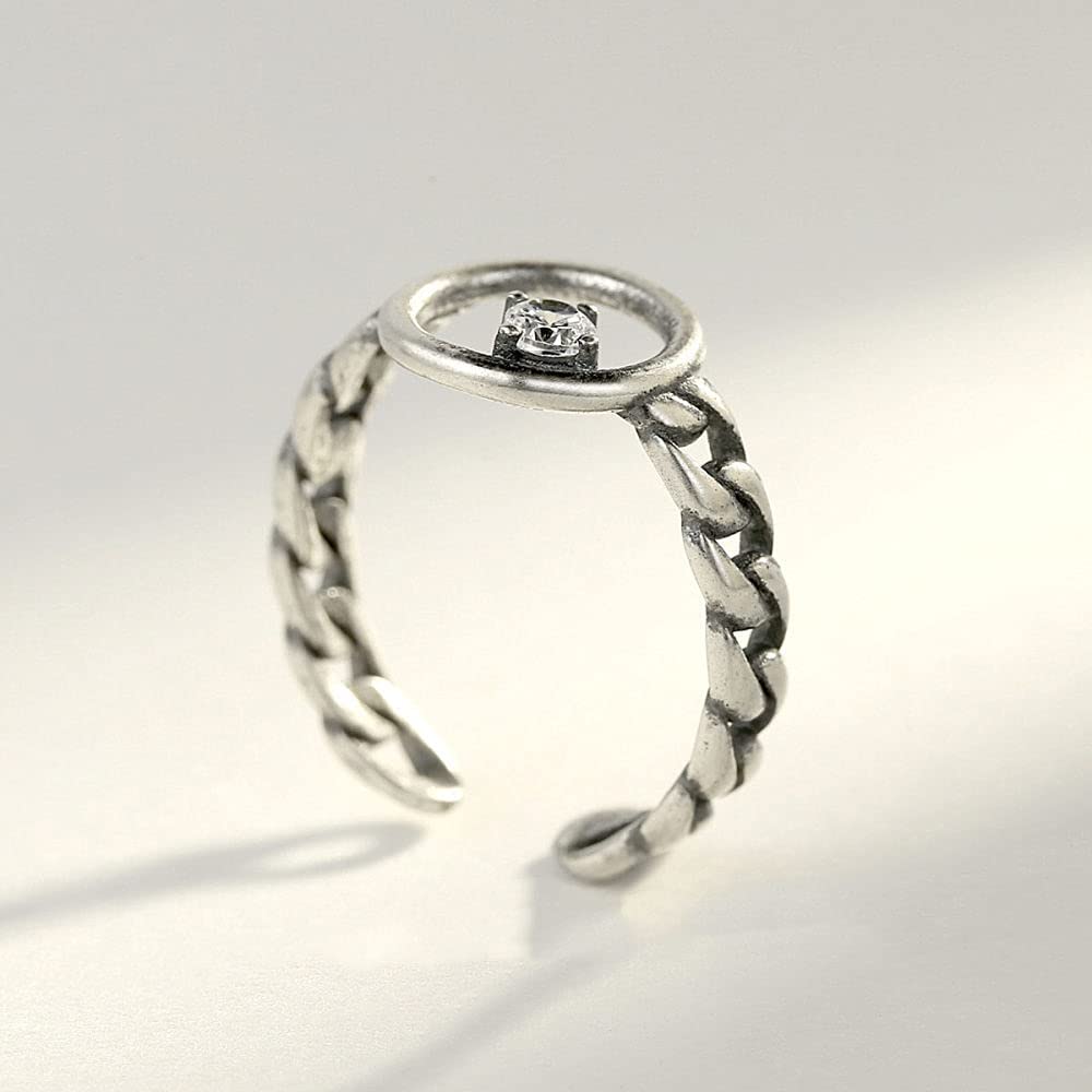 Elegante anello regolabile per donna - Anello da dito aperto a disco vintage S925, con anello articolato impilabile in zirconio 3A, regali economici per festival per donne e G