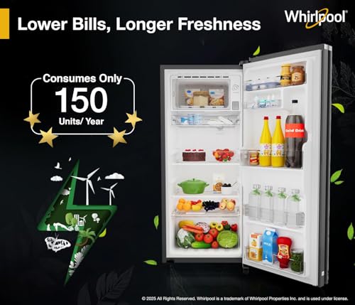 Image of Whirlpool 192 L 4 Star Glassdoor Inverter Direct Cool Ice Magic Pro Single Door Refrigerator (215 IMPRO GD PRM 4S INV SILVIA)