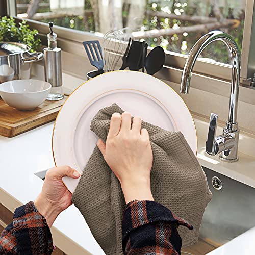 Image of 100% Cotton Kitchen Towels, 4-Pack Waffle Weave Ultra Soft Absorbent Dish Towels Quick Drying Dish Cloths, 18 in x 28 in, Coffee