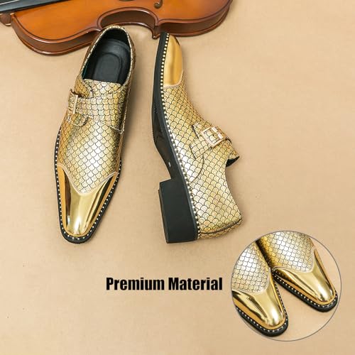 Men's Patent Leather Printed Chunky Heel Party Loafers with Monk Buckle Fashion Cap Toe Point Toe Block Low Heel Slip-On Dress Oxfords for Business Work Formal2