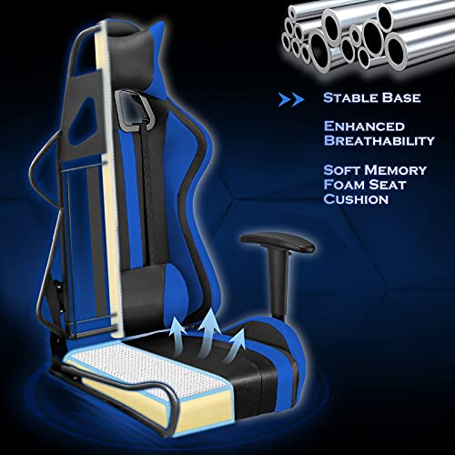 Soontrans-Silla-Gamer-Ergonomica-Silla-Gaming-con-Reposapies-Reposacabeza-y-Cojin-Lumbar-Reposabrazos-Ajustable-Mecanismo-de-Inclinacion-Carga-maxima-de-150-kg-Azul