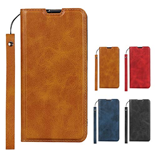 Elick Galaxy A20 SC-02M SCV46 ケース カバー 超薄型 軽量 手帳型 ギャラクシー A20 SC-02M SCV46 ケース 高級PUレザー マグネット式 ストラップ付き カード収納 スタンド機能 ギャラクシーA20 ケース ブラウン