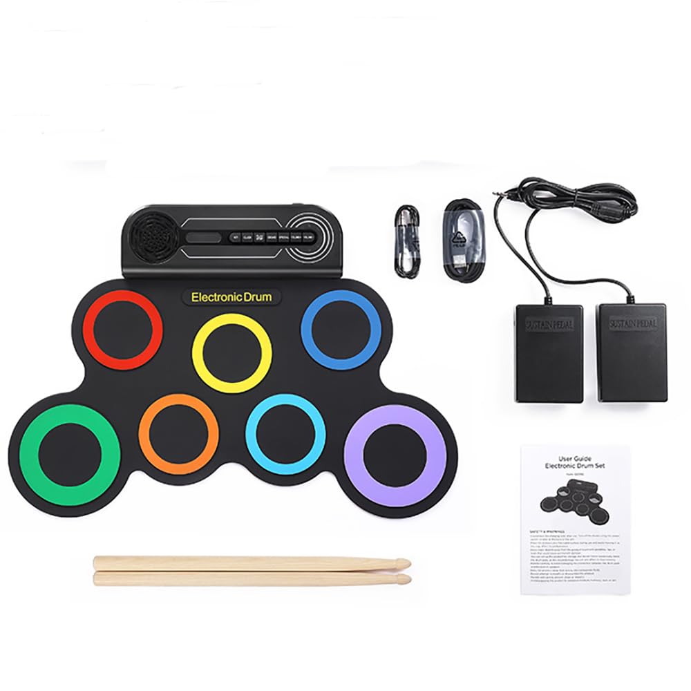 NEWFUN Batterie électronique, Batterie Electronique Adulte, Batterie électronique Pliable Avec 7 Pads en Silicone, Baguettes et Pédale pour Débutants