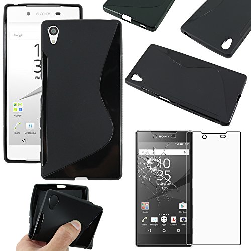 ebestStar - Coque Compatible avec Sony Xperia Z5, Z5 Dual Etui Housse Silicone Gel TPU Souple Motif S-Line, Noir + Film Protection écran Verre Trempé [Appareil: 146 x...