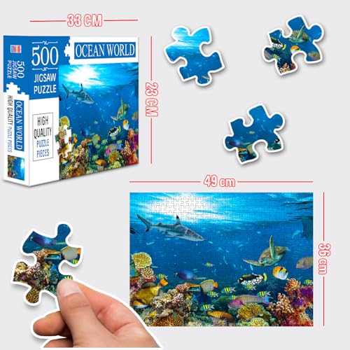 Image of Ocean World Jigsaw Puzzle - 500 Piece Puzzle | Underwater & Marine Life Brain Game | Educational Gift for Puzzle Lovers and Sea Enthusiasts