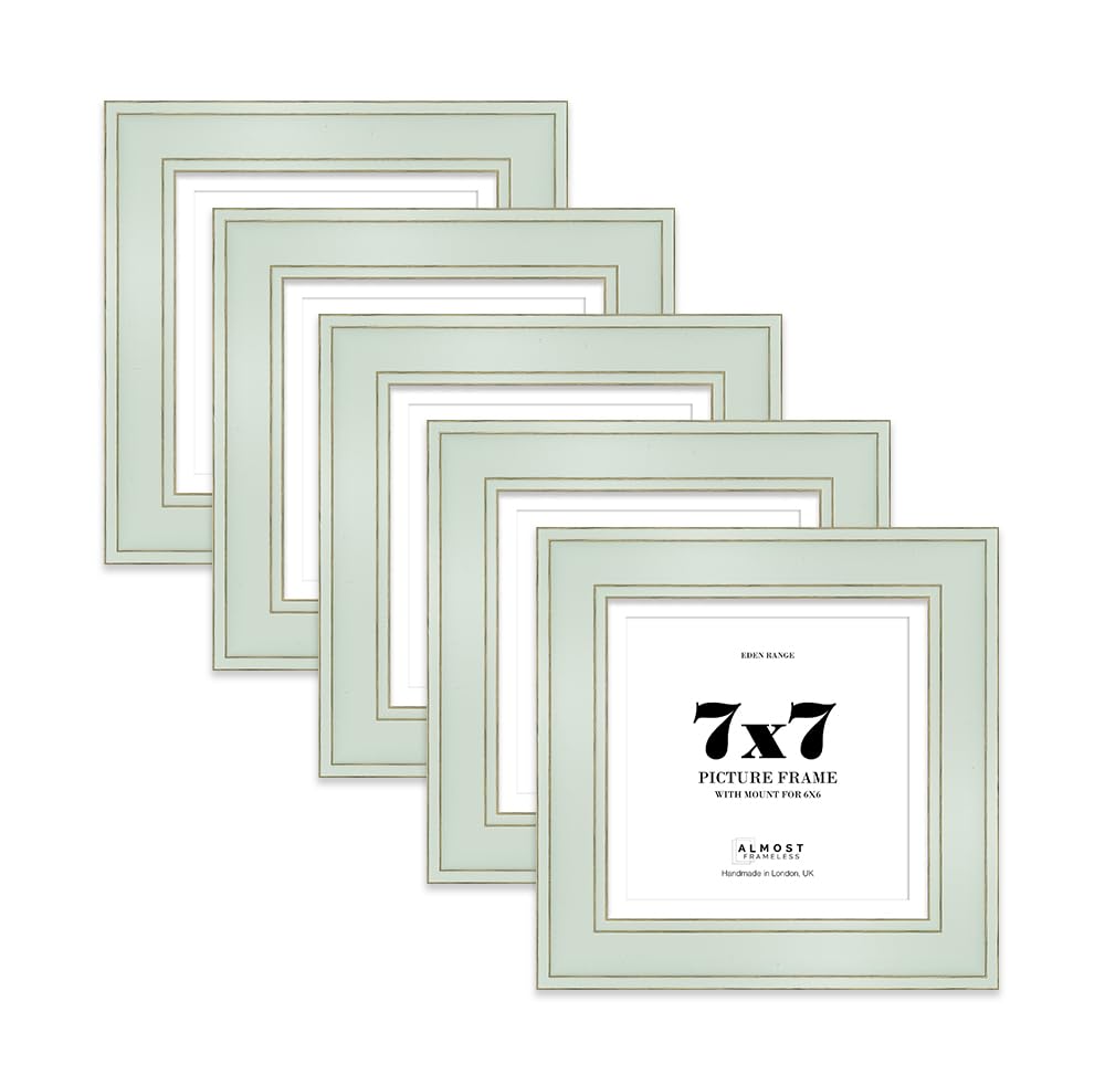 7x7 Sage Green Square Picture Frame with 6x6 Mount - Shabby Chic Photo Frame with Distressed Finish, Gold Trim, Wall Hooks and Kickstand, 37mm Edge - 5 Pack — image 1