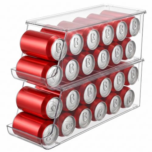 Oprunsy Can Organizer 2 Pack Stackable Refrigerator Dispenser Rack | Fits soda, beer & energy drinks saves fridge space durable BPA-free plastic