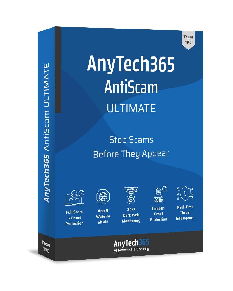 AnyTech365 AntiScam Ultimate | Kompatibel mit Windows| 1Gerät | 1 Jahr | Setzen Sie sich vor Betrug zur Wehr | Aktivierungscode per E-Mail [software_key_card]