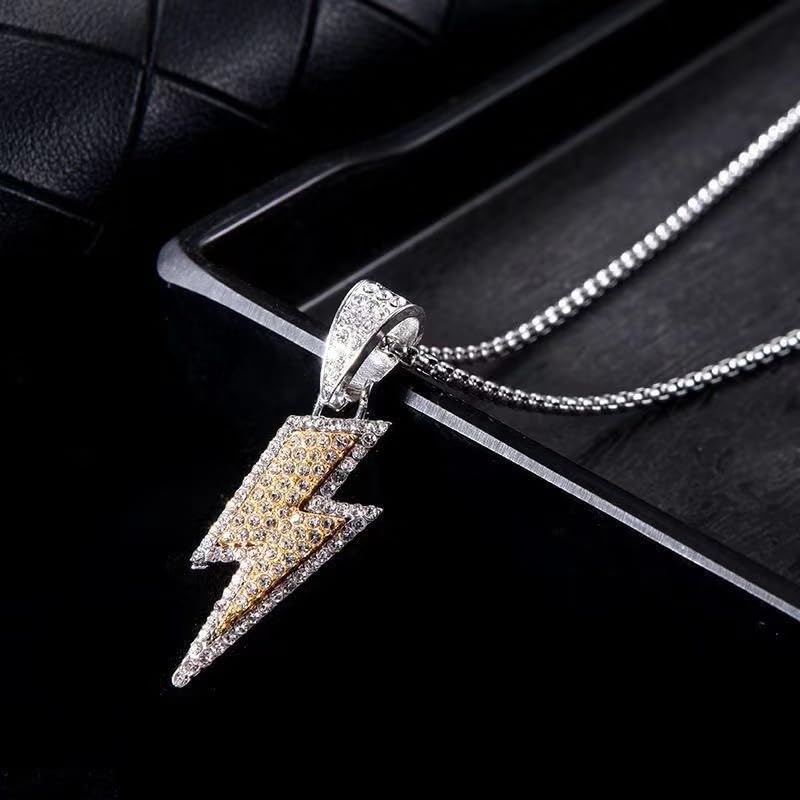 ONLYJUMP Hip Hop Lightning Bolt Necklace for Men Women 18K Gold Plated Lightning Bolt Necklace Cubic Zirconia Rock Punk Totem Pendant Jewelry Gift4