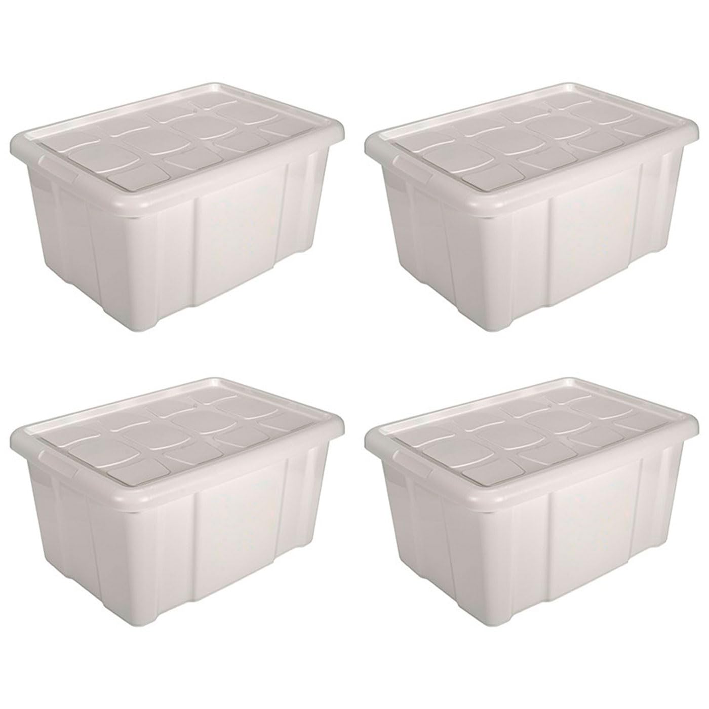 Acan Tradineur - Pack de 4 cajas de almacenamiento Nº 18 - Plástico - Contenedor, guardar ropa, mantas, libros - Fabricado en España - 60 L - 29,7 x 61,5 x 45 cm - Marfil
