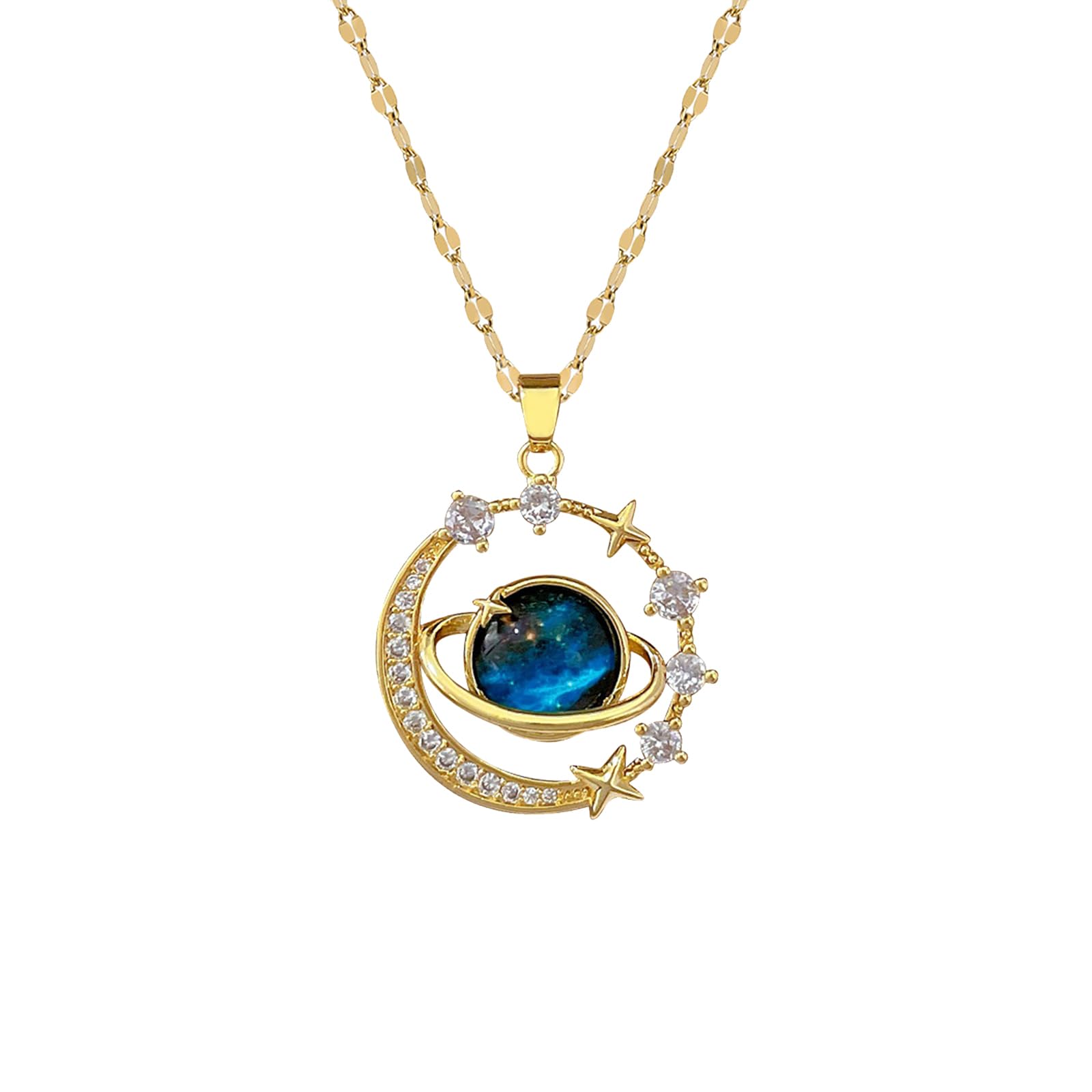 JHJEWH Gold Planet Necklace for Women: Zirconia Chokers Moon and Saturn Necklace Gifts for Women