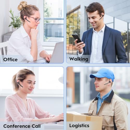 Image of Bluetooth Headset 72H Work Single-Ear Wireless Earpiece for Cell Phone Call | 2 Charging Ways & 500mAh Charging Case,Dual Mic ENC Noise Cancel, Mute Button,V5.1 Hands-Free for Phone and Laptop