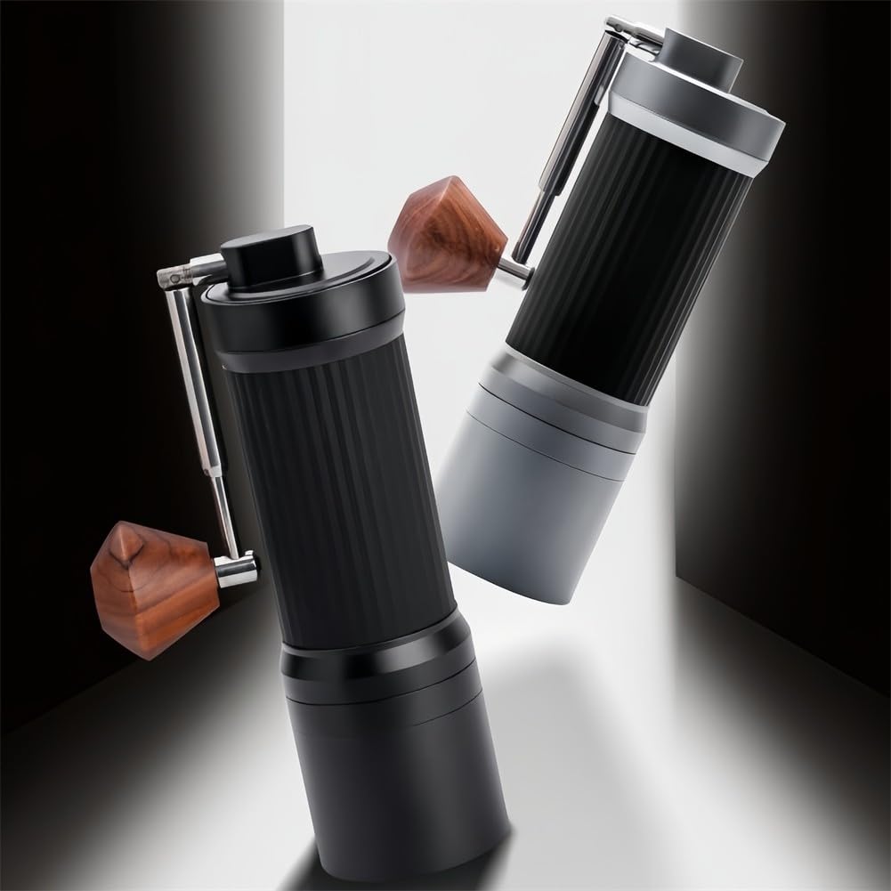 Molinillo de café manual, molinillo de rebabas ajustable de acero inoxidable con 24 ajustes de molienda, mango plegable portátil para espresso vertido, viajes, camping, negro (plateado)