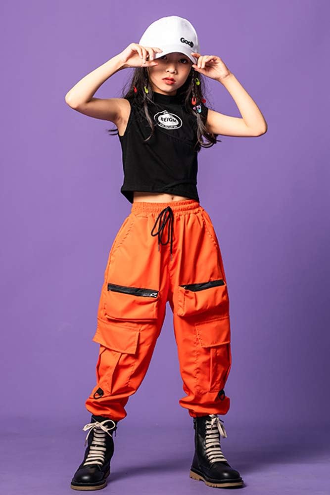 LOLANTA Girls Hip Hop Dance Clothes Streetwear Kids Cute Outfits Tank Cargo Pant Sets