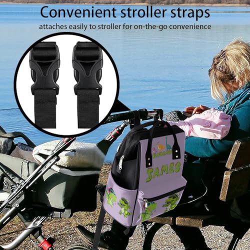 Image of Dinosaur Baby Diaper Bag Personalized Diaper Bag Backpack for Baby Boys Large Nappy Backpack Waterproof Purple Mommy Bag for Dad Mom Baby Gifts